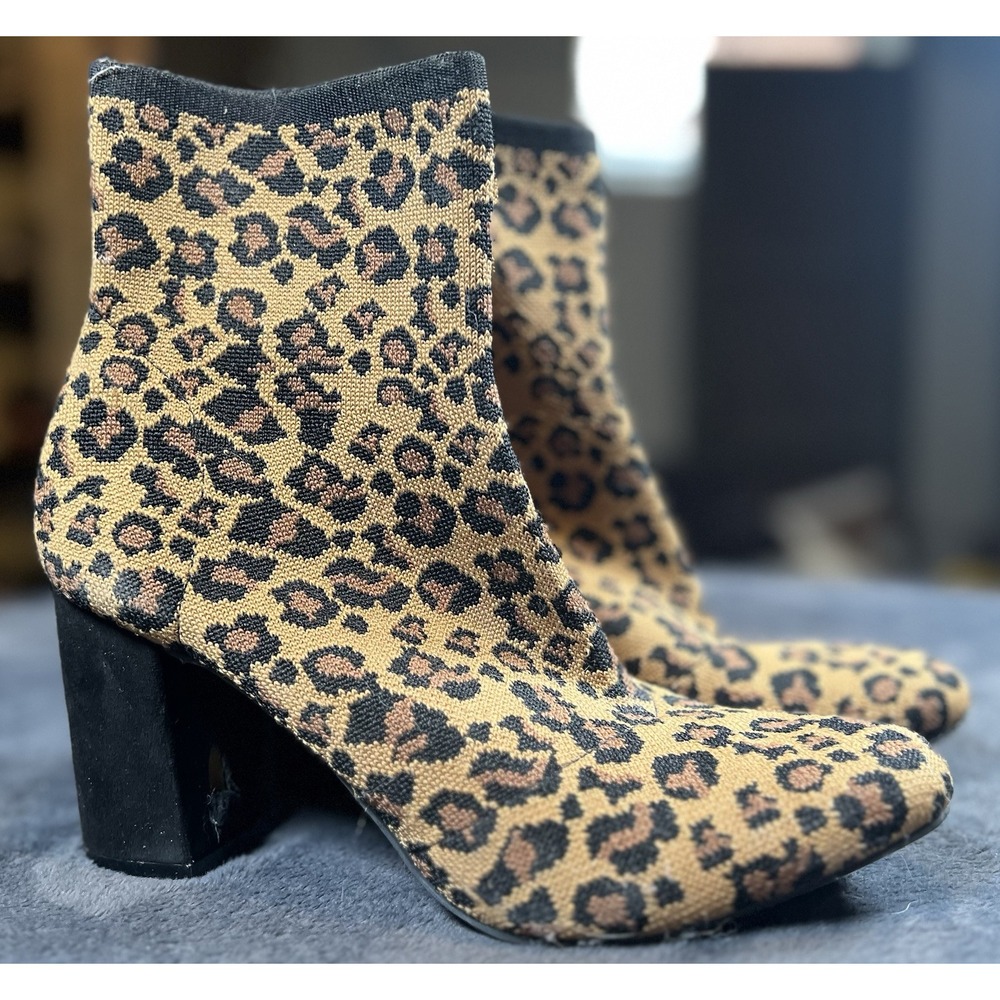 MIA Erika Women's Cheetah Knit Bootie Size 8.5M Block Heel Lightly Used